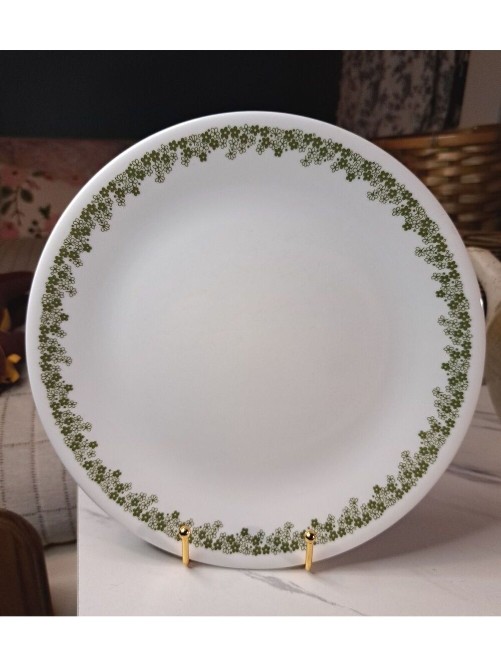 Vtg Set of 3 Corelle Livingware Spring Blossom Green Pattern Dinner Plates 10.5"